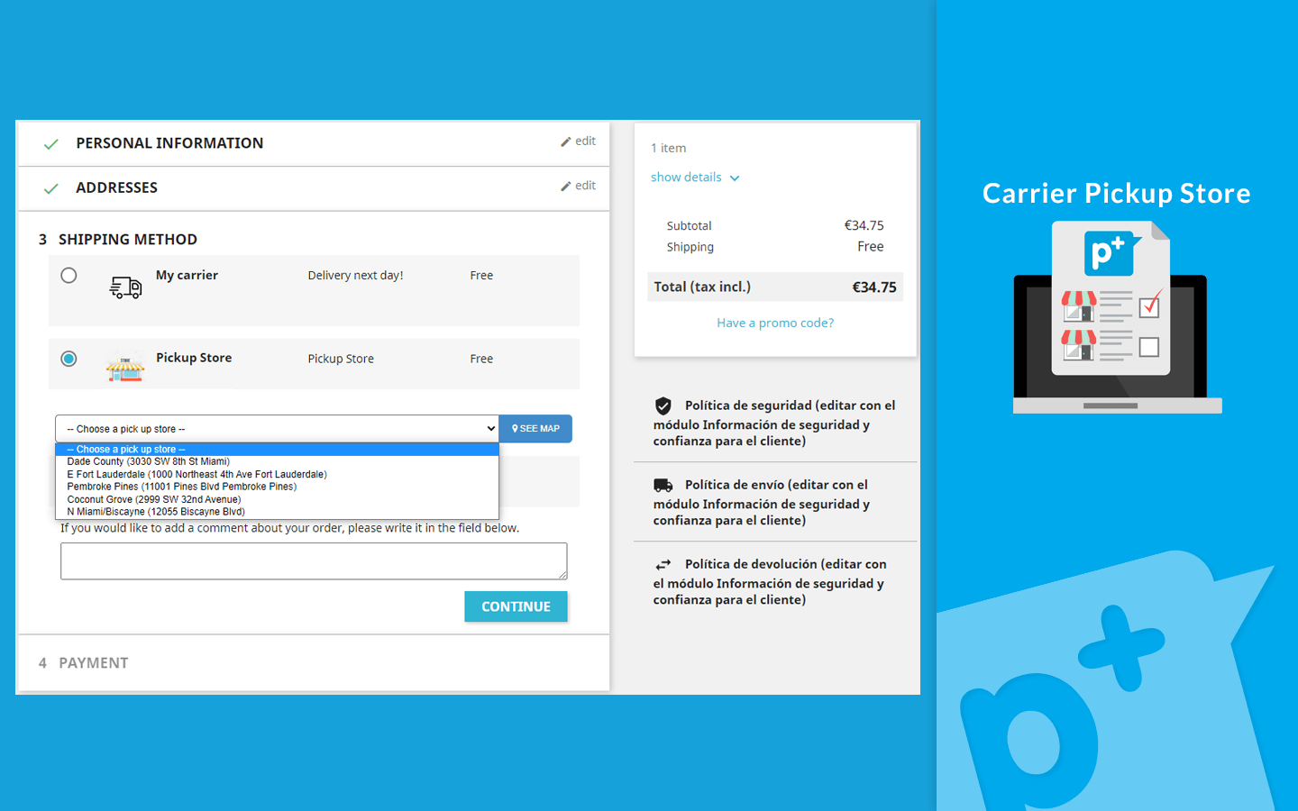 Carrier Pickup Store - List the pickup points of your physical stores